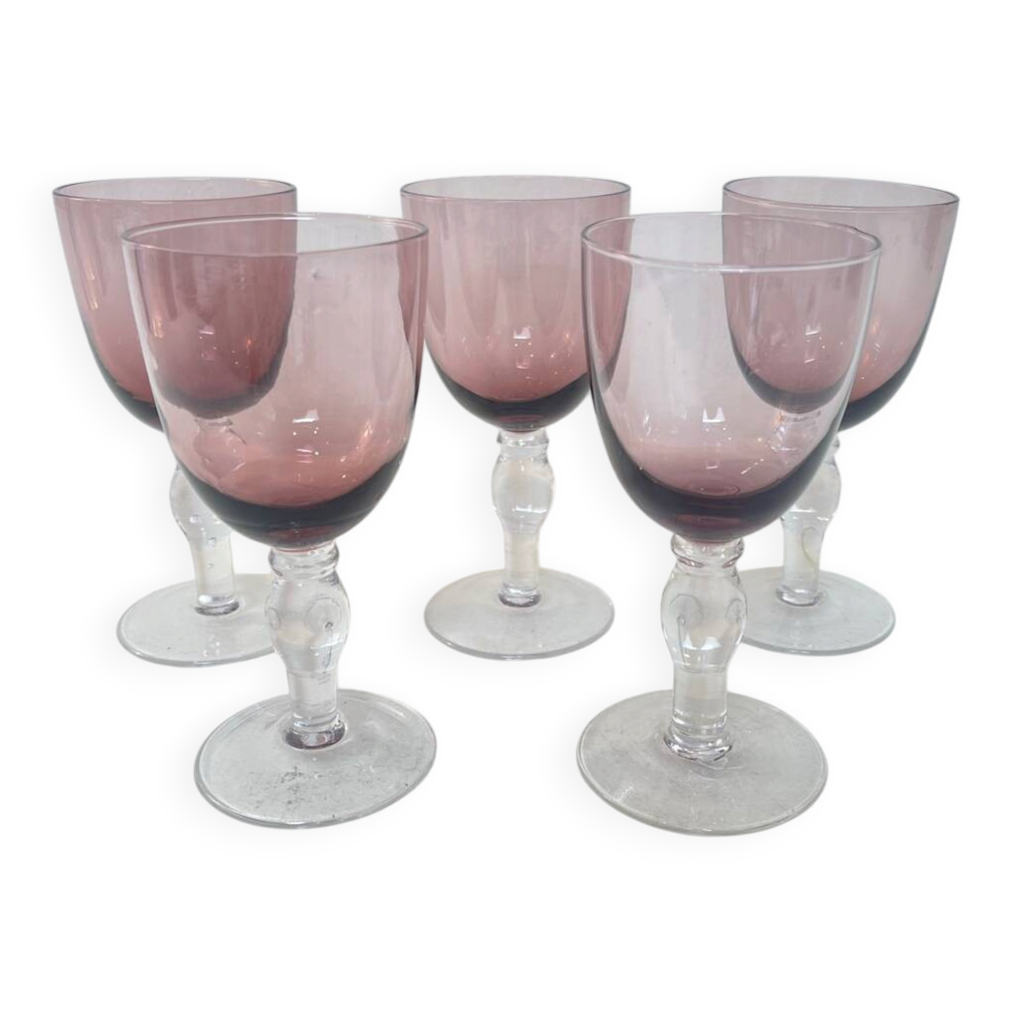 Set of 5 vintage pink wine glasses – 1970s