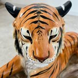 Old vintage ceramic tiger 70s Italian design lying position