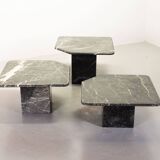 Italian Trio of Black Carrara Marble Side Tables with Oblique Angle, 1970s.
