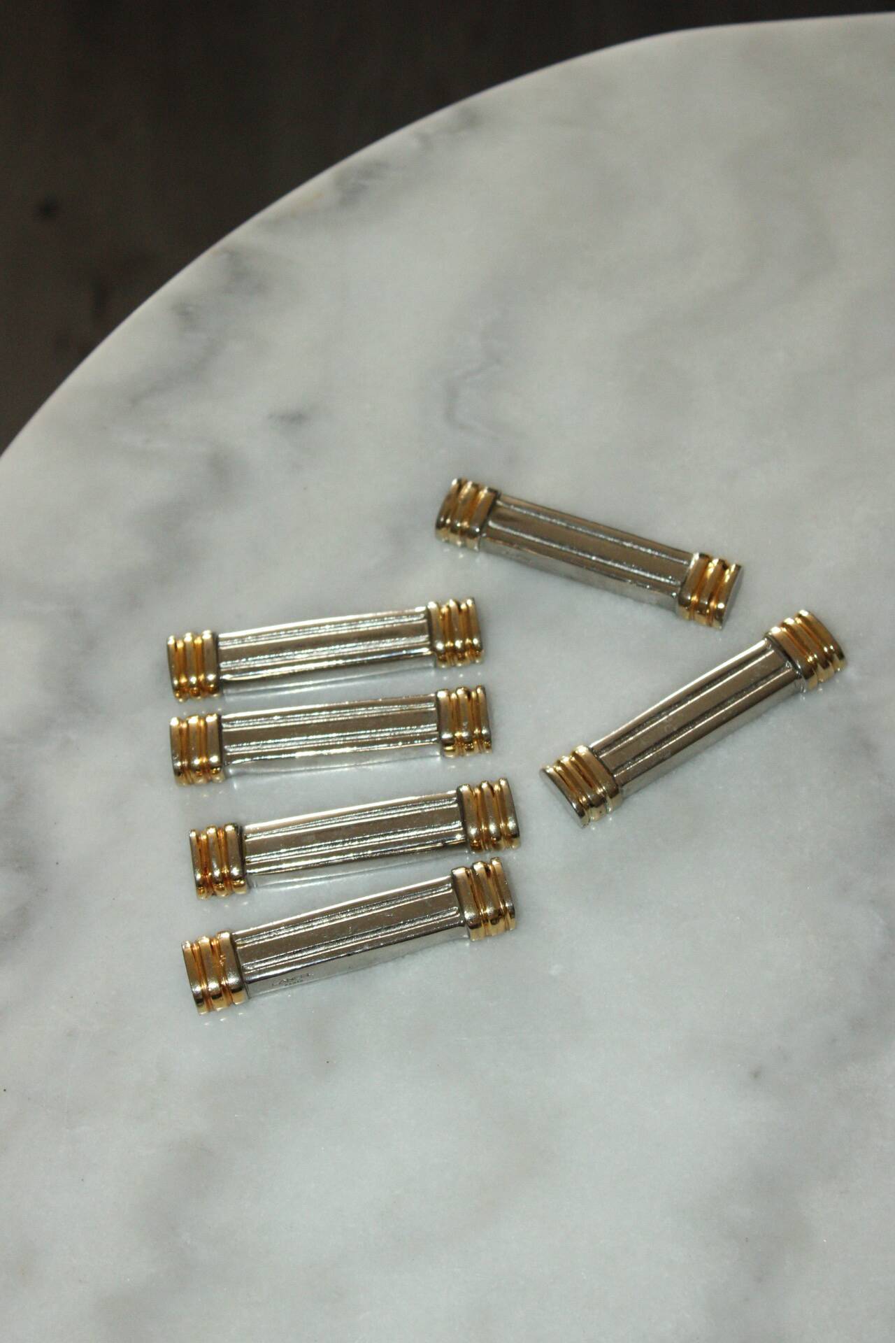 Vintage ribbed silver-plated knife rests Lancel Paris x 6