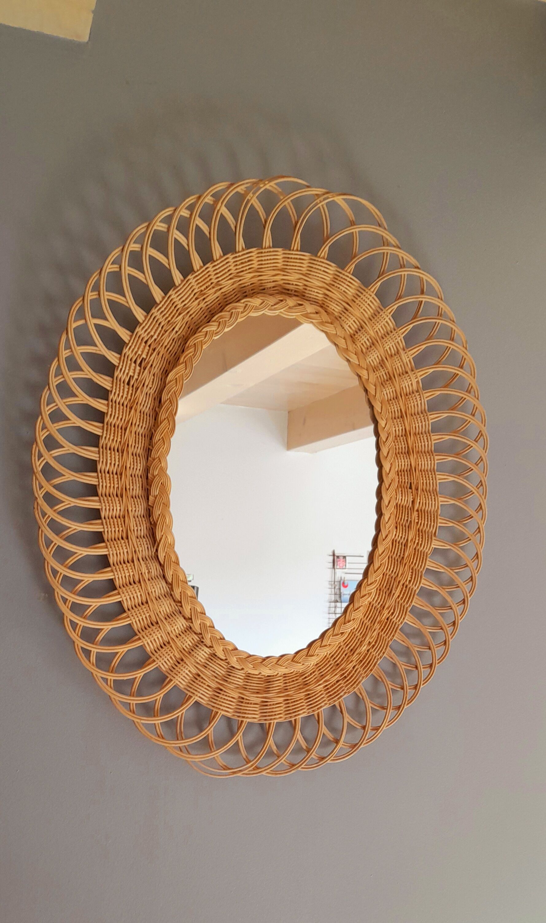 Miroir en rotin tréssé 1960