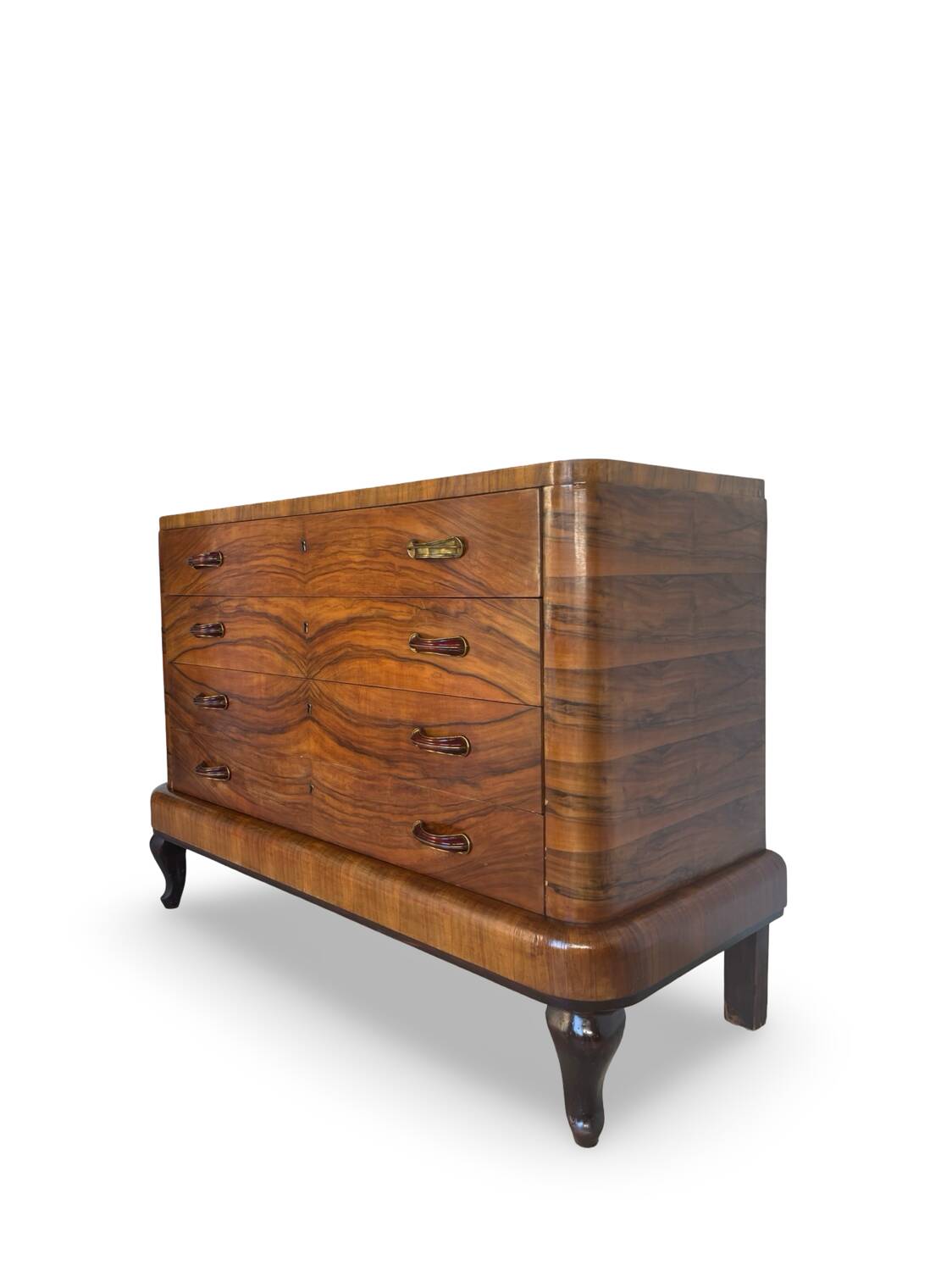 Commode italienne Art déco en ronce de noyer, années 1930