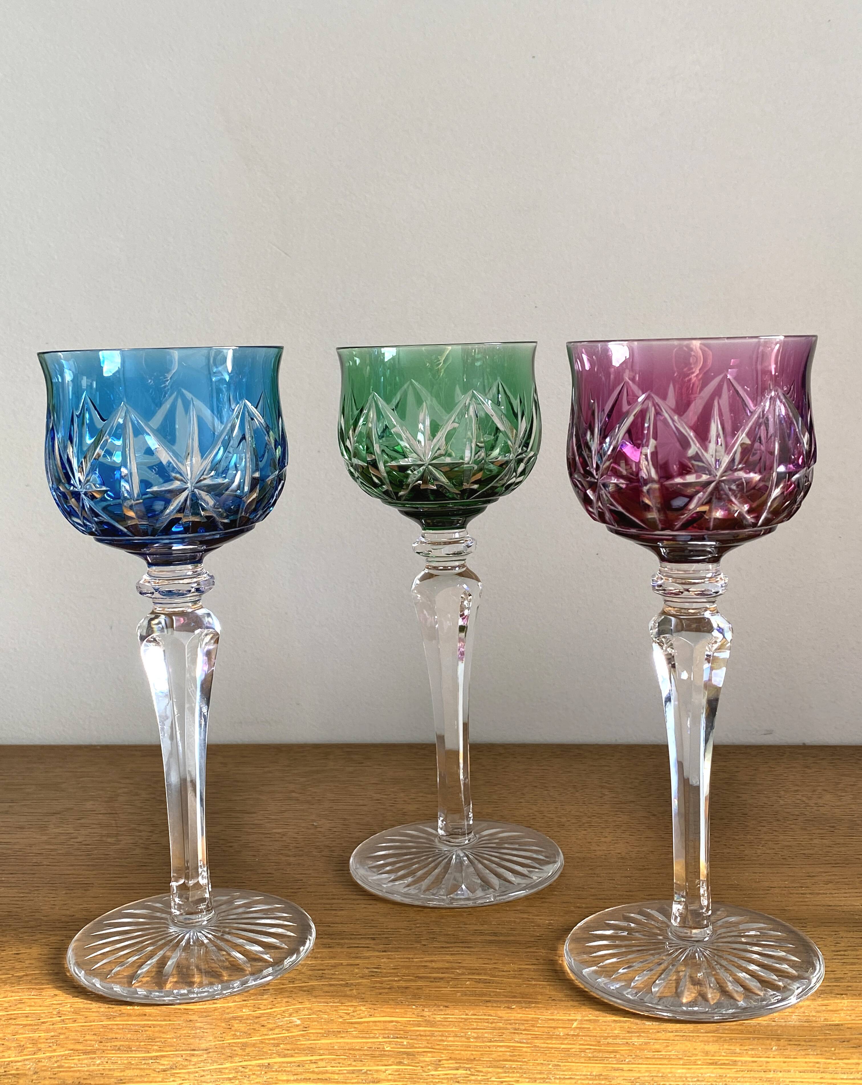 Set of 6 large Rhine wine glasses Roemer in colored crystal