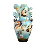 Monaco blue ceramic vase with fish decoration