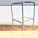 Two-tray console in glass and chrome metal