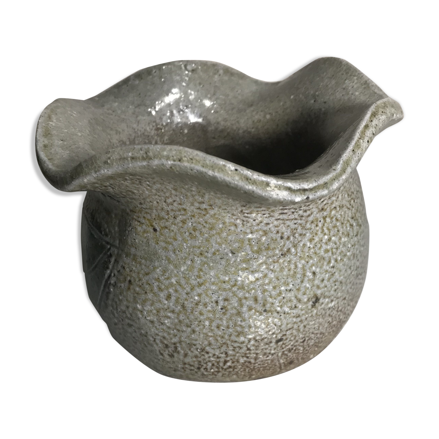 Ancient Vase in Gres Enamelled Drawing Of Flowers Col Corolle Signed Vintage