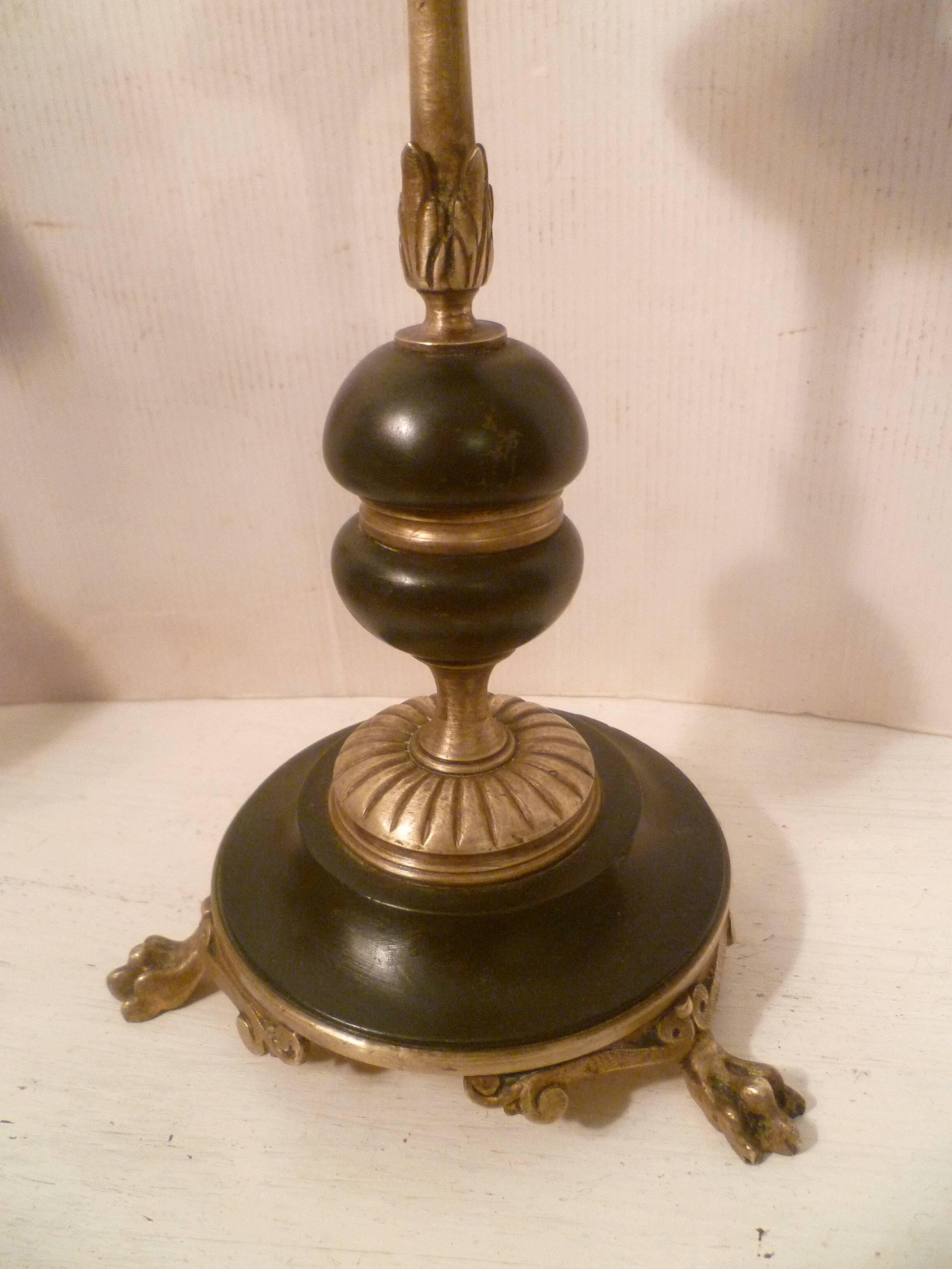 Pair of lion paw candlesticks 19th century napoleon iii in bronze & stone