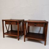 Pair of wooden bedside tables, bamboo and canning