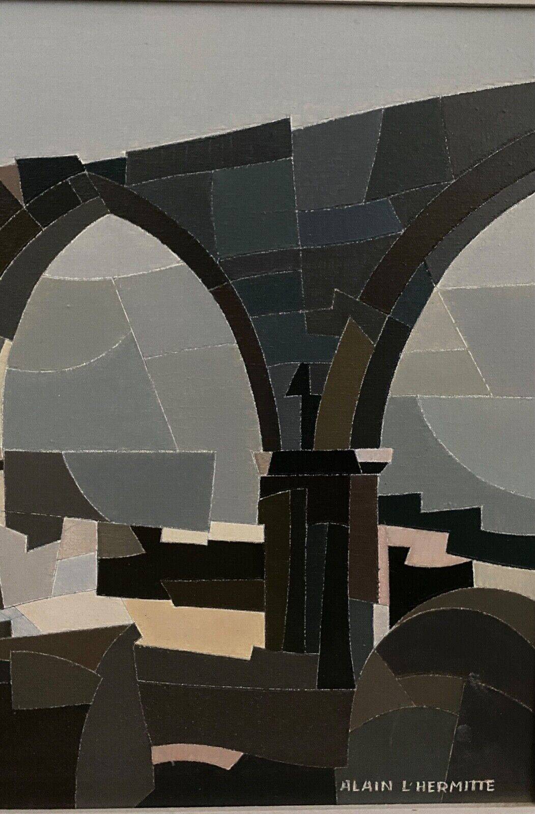 Oil on canvas Alain L'Hermitte Lhermitte geometric architecture 20th century