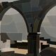 Oil on canvas Alain L'Hermitte Lhermitte geometric architecture 20th century