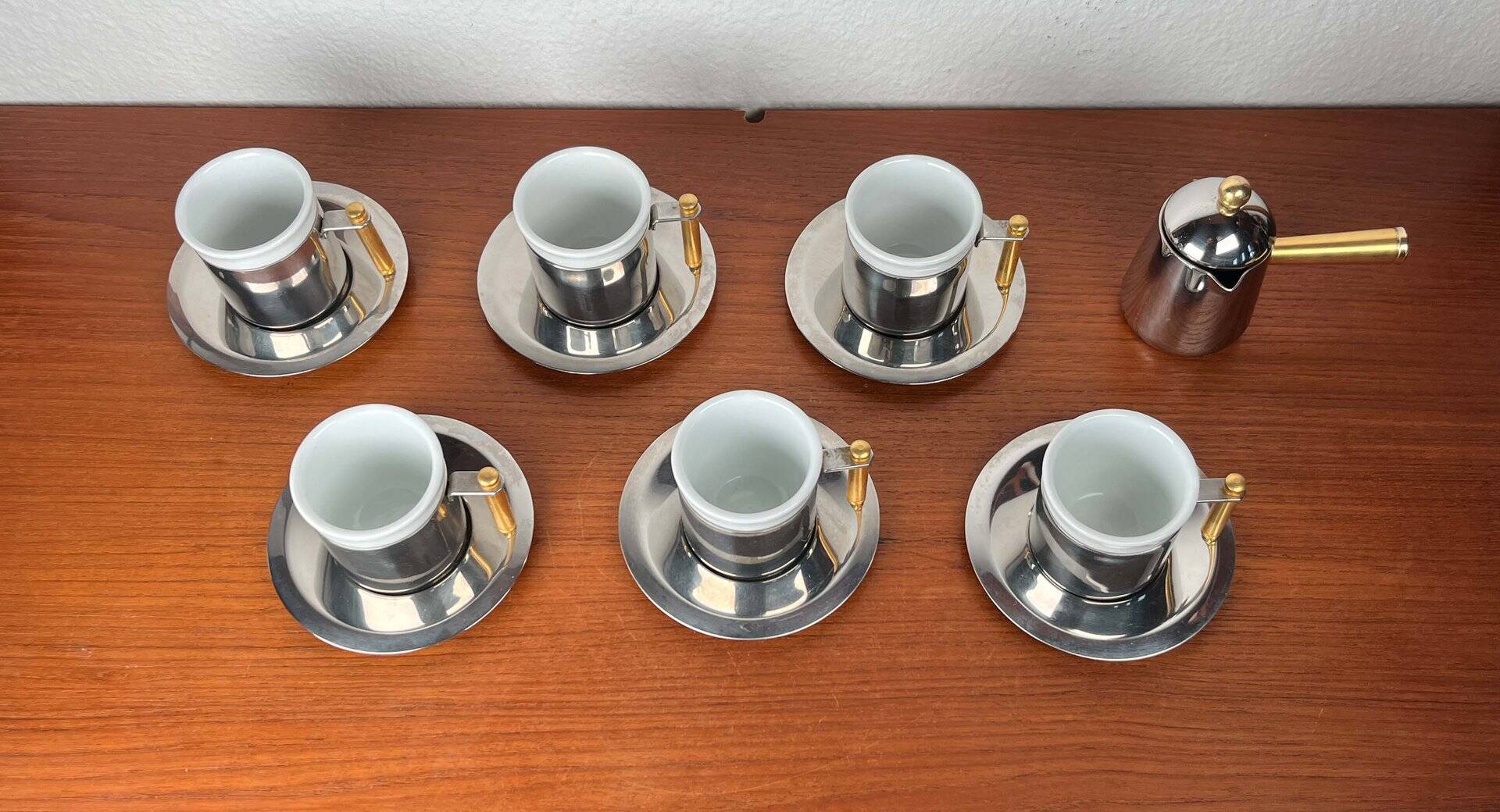 Espresso cups and saucers from the Italian postmodern Lavazza Oro series by Balzano, 1980s, set of 7.