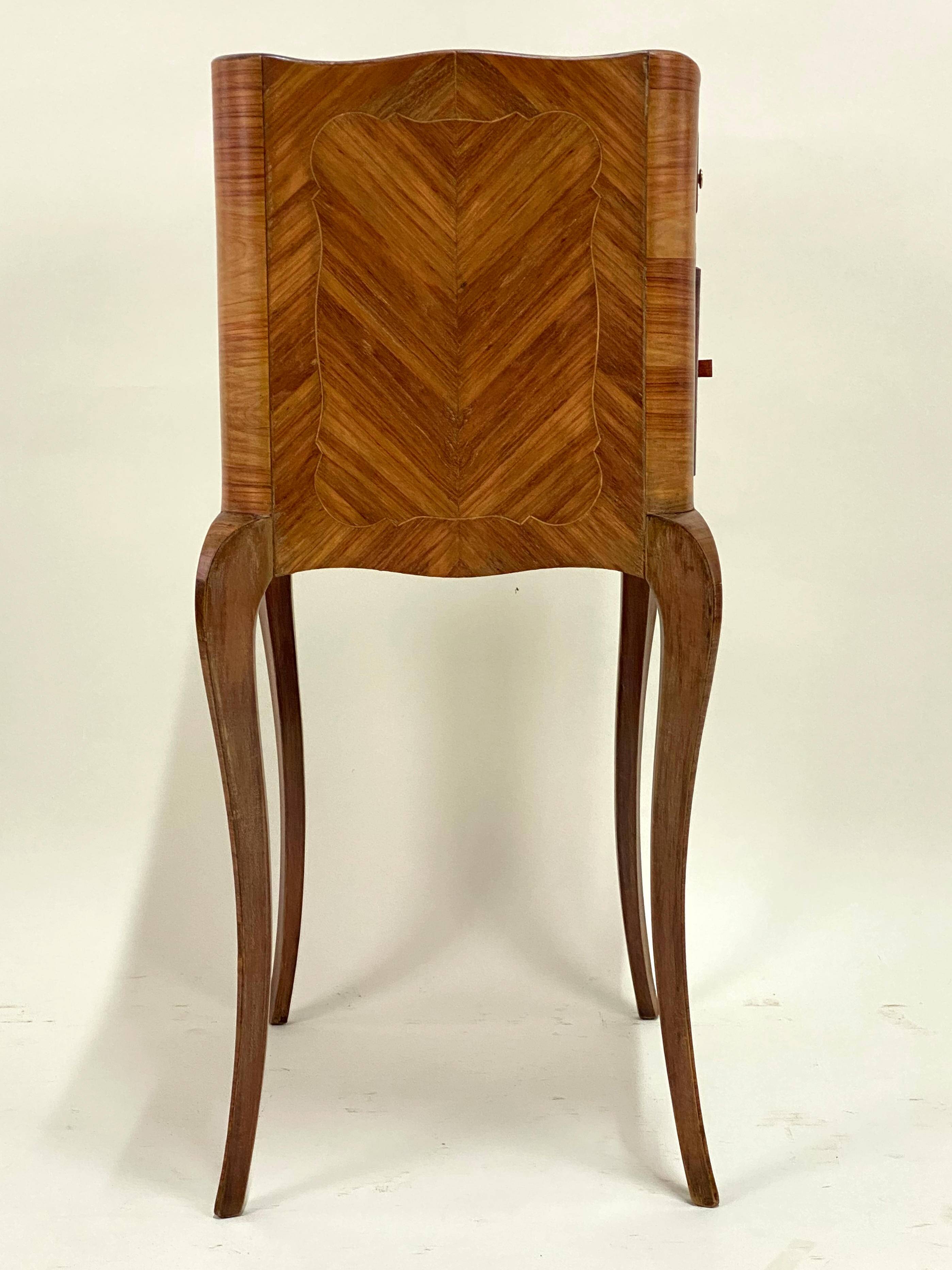 Antique Louis XV Style Bedside Table - Wood & Leather