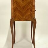 Ancien Chevet Table de Nuit Style Louis XV - Bois & Cuir