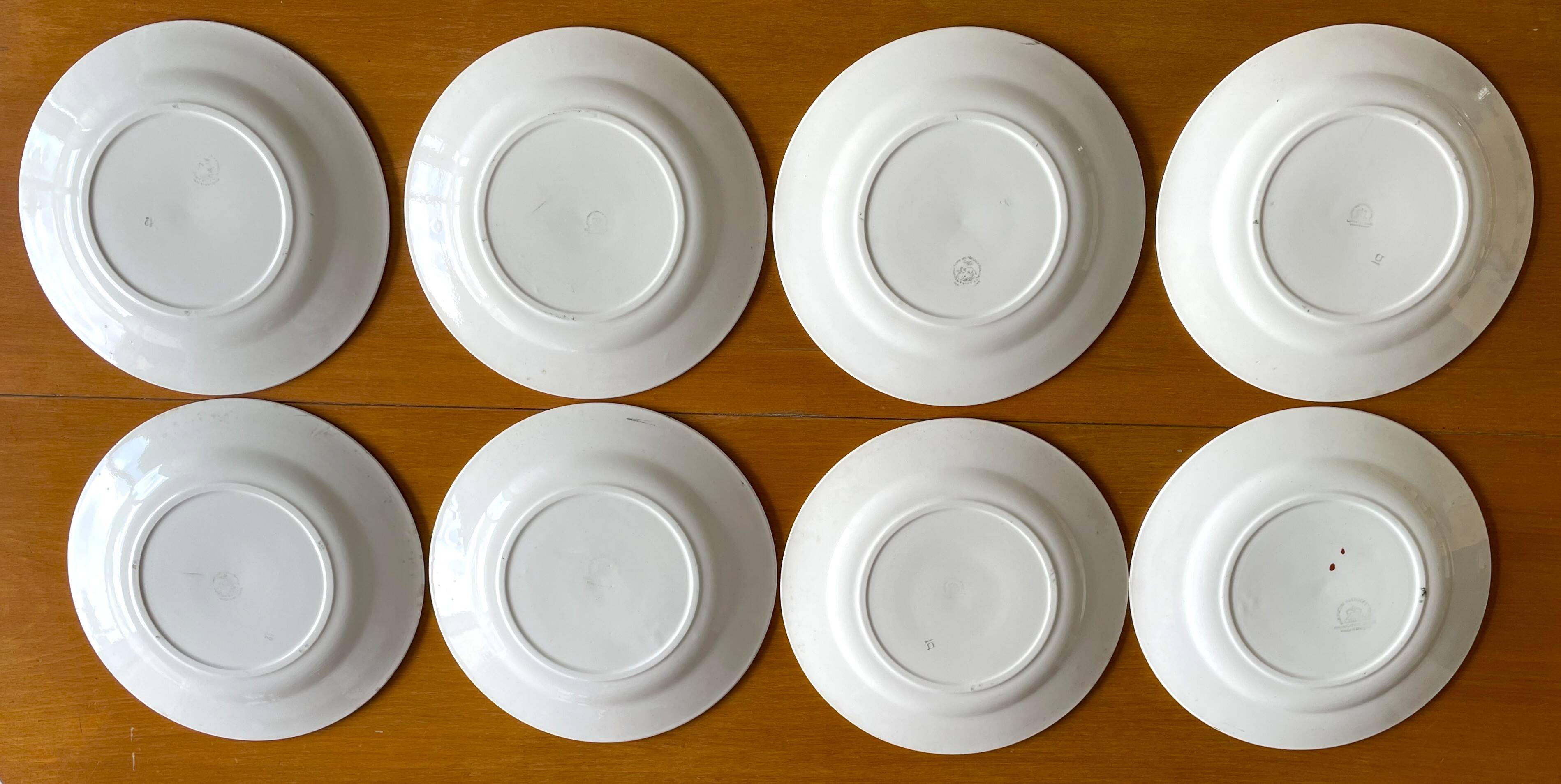 8 antique flat plates in Nimy earthenware