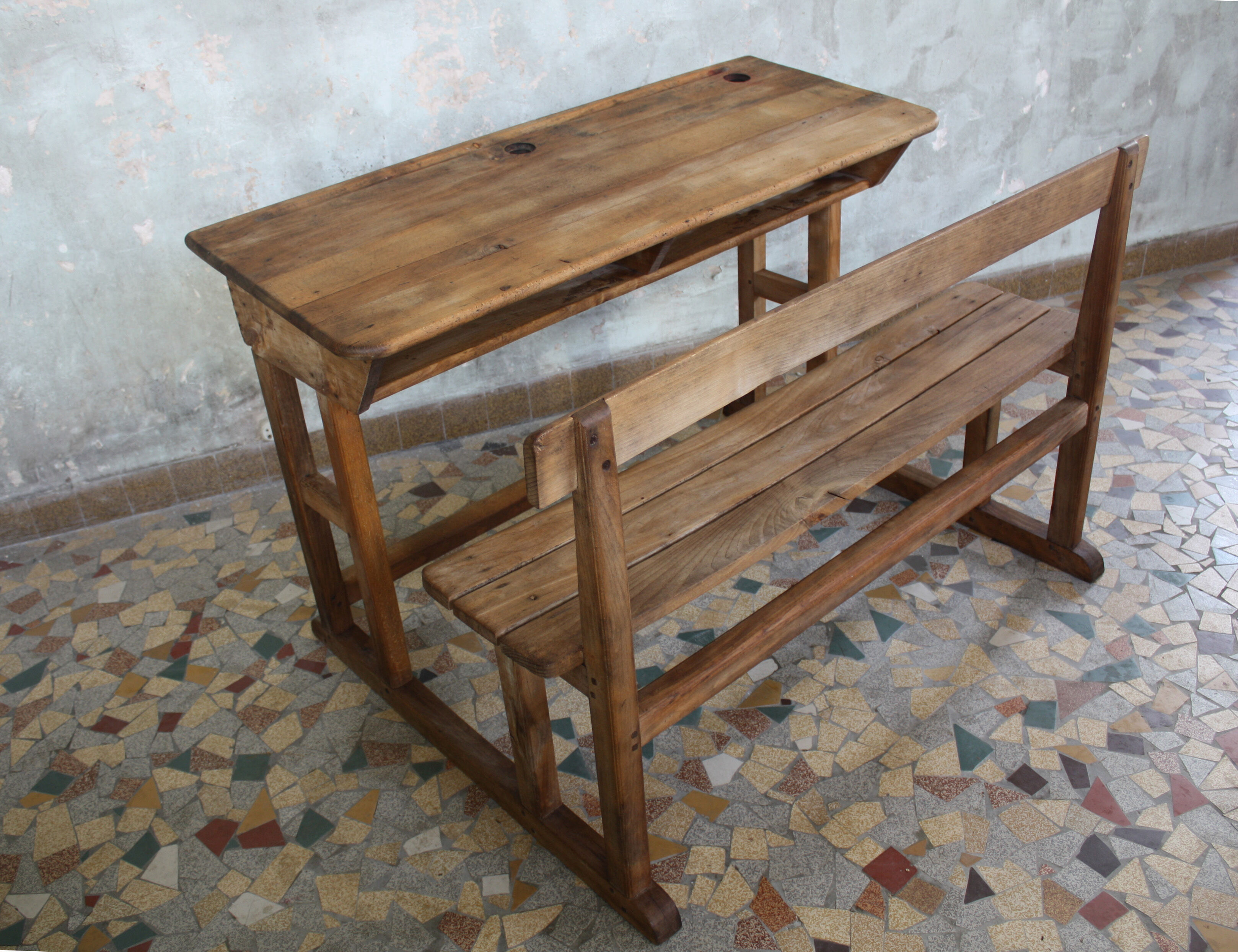 School desk wood 2 places