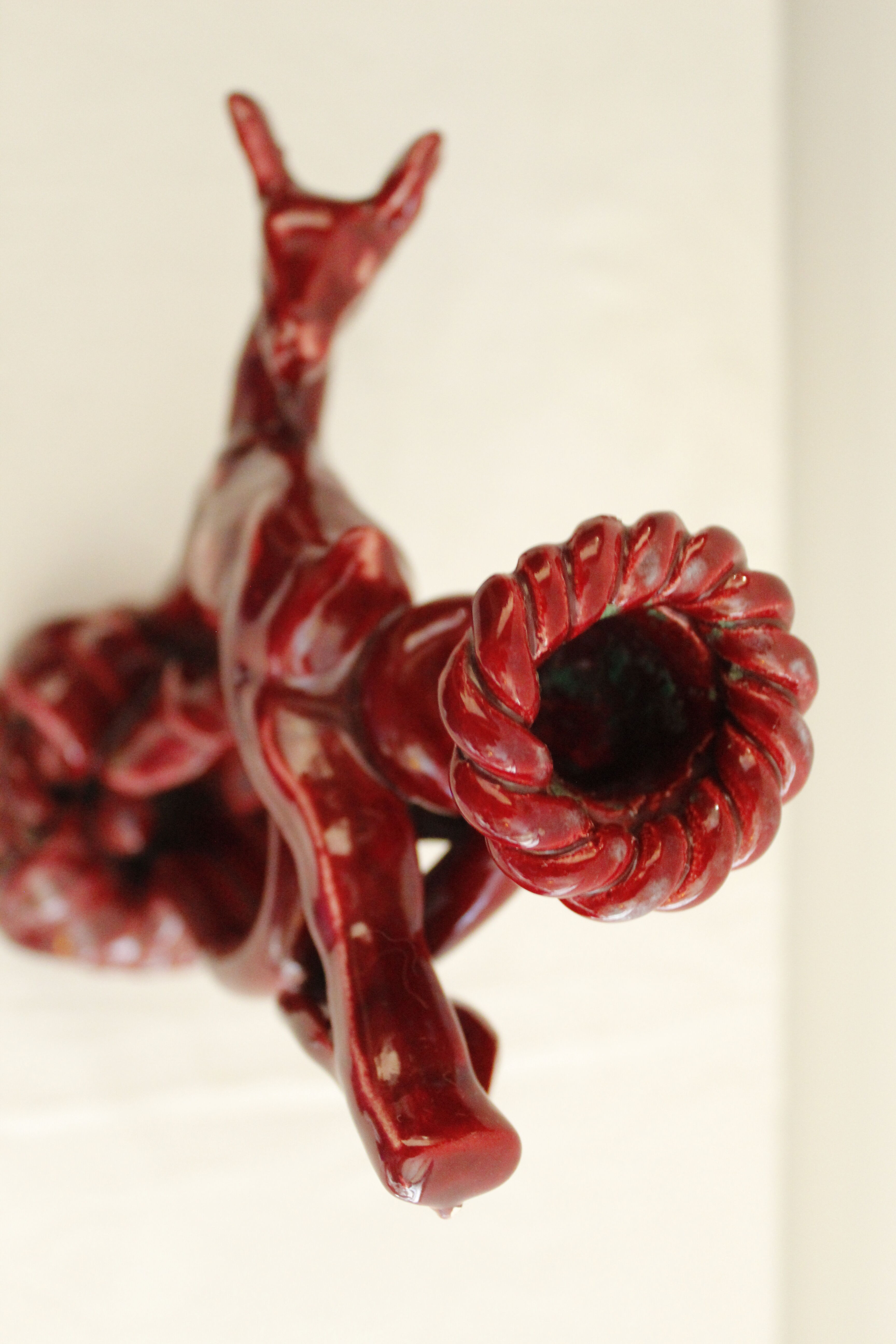 Vintage red ceramic candle holder - doe - "Nice"