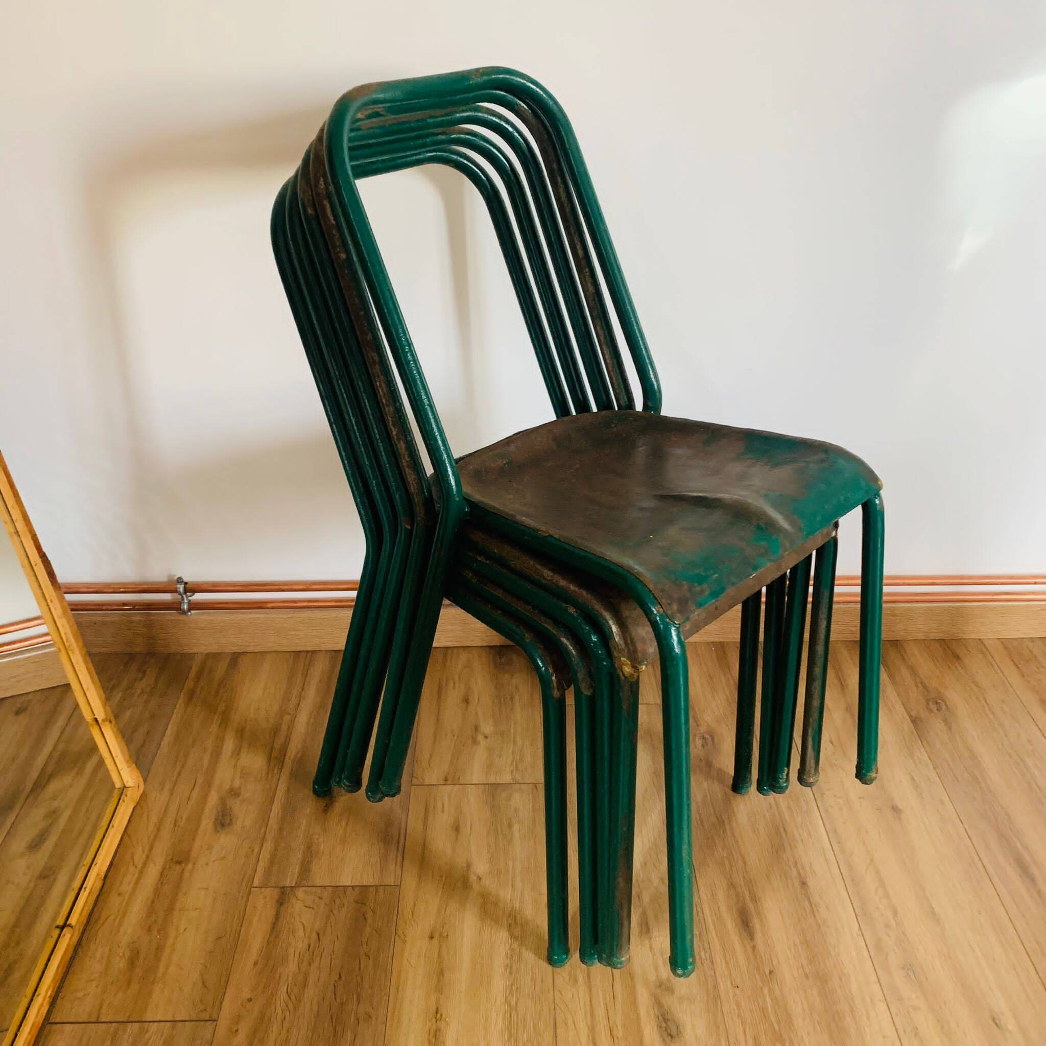 Set of 5 green chairs