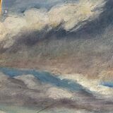 Oil on panel haystacks 20th century whitewashed frame