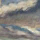 Oil on panel haystacks 20th century whitewashed frame