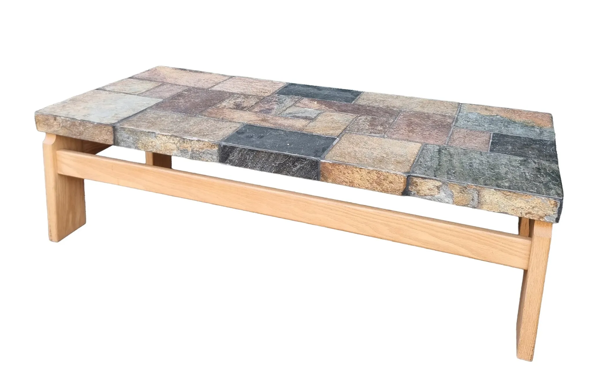 Van Bennekom slate & oak coffee table, Netherlands, 1970s – Kingma style