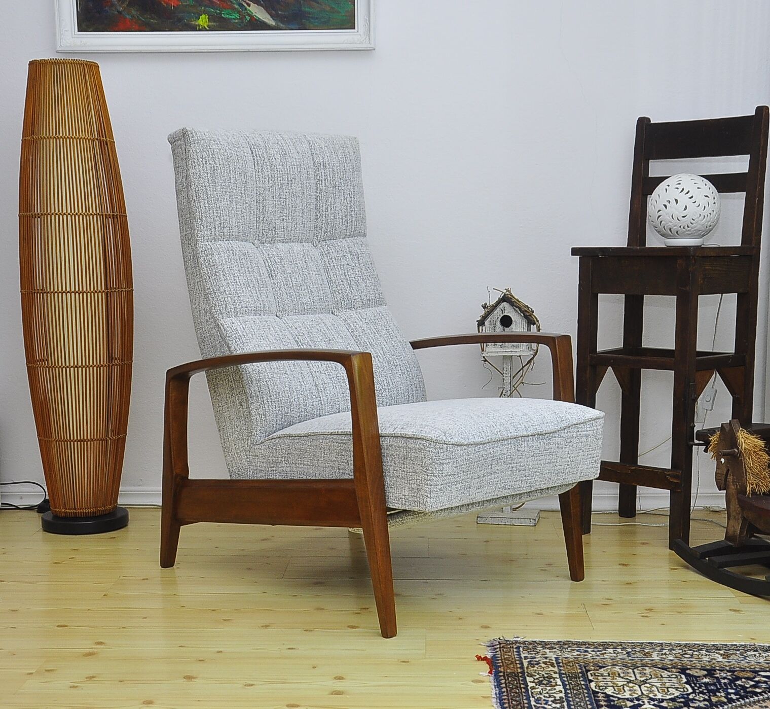 Mid-century armchair with folding footrest, 1960s