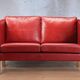 2 seater red leather sofa, Vintage Scandinavian 1960s