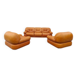 Canapé et fauteuils en cuir cognac par Sapporo pour Mobil, Italie