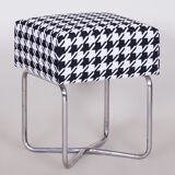 Small Chrome Black & White stool by SAB, Made in the 1930s, New upholstery
