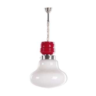 Vintage Hanging lamp with red and white milk glass 1960s