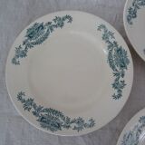 5 Plates flat Longchamp Lutèce faience old laurel green iron earth