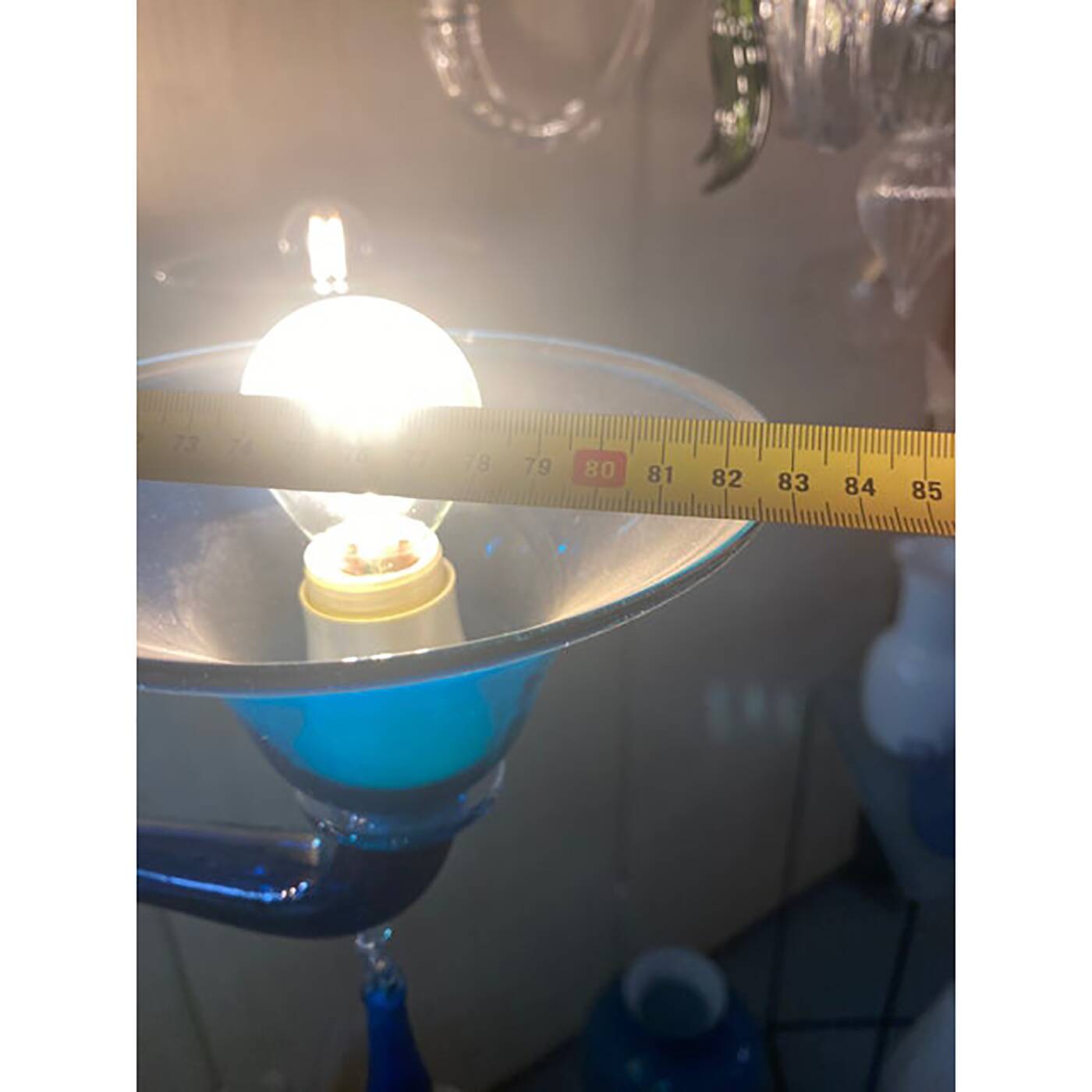 Glass Chandelier in Blue Lattimo Color