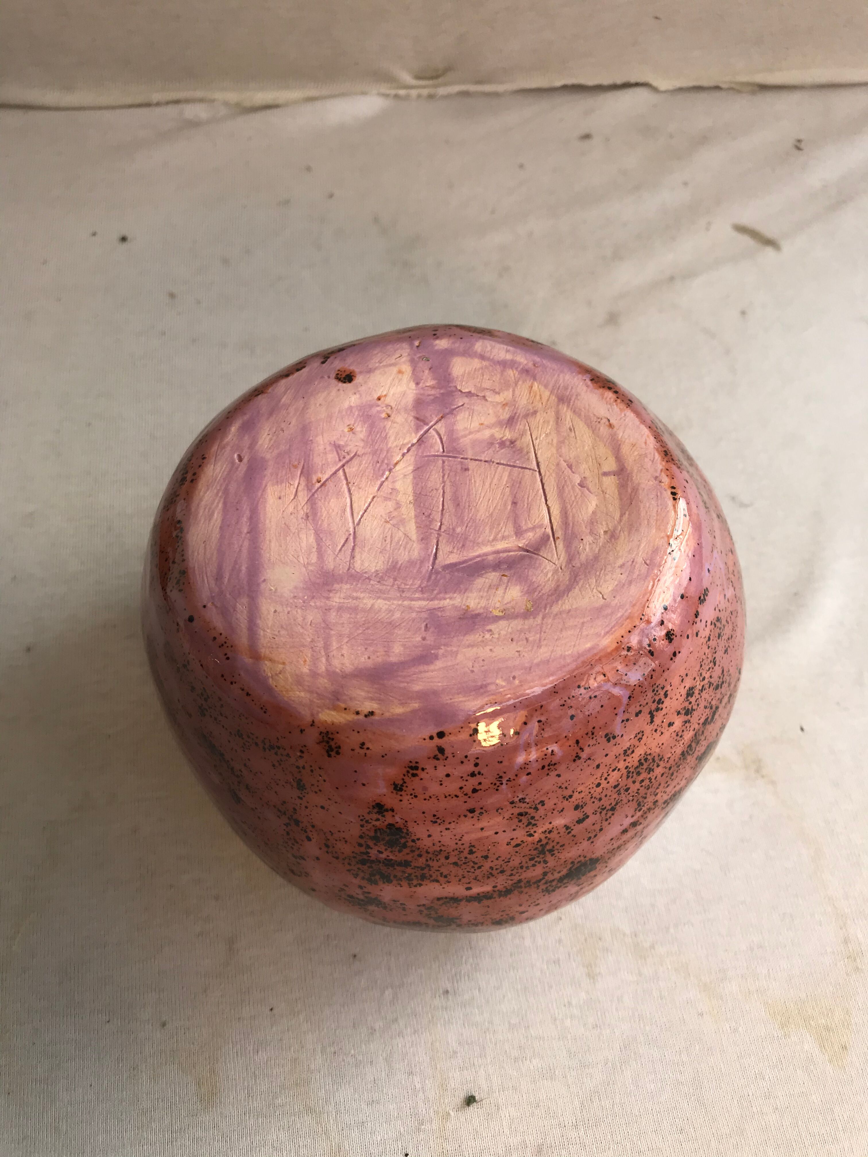 Old ceramic ball vase enamelled rose points vintage black points