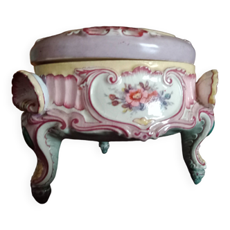 Coffret tripode boîte à bijou XIXe - Fleurettes et coquille - Tons pastel  - style Marie Antoinette
