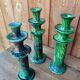 3 Tamegroute candle holders in green glazed ceramic from Morocco.