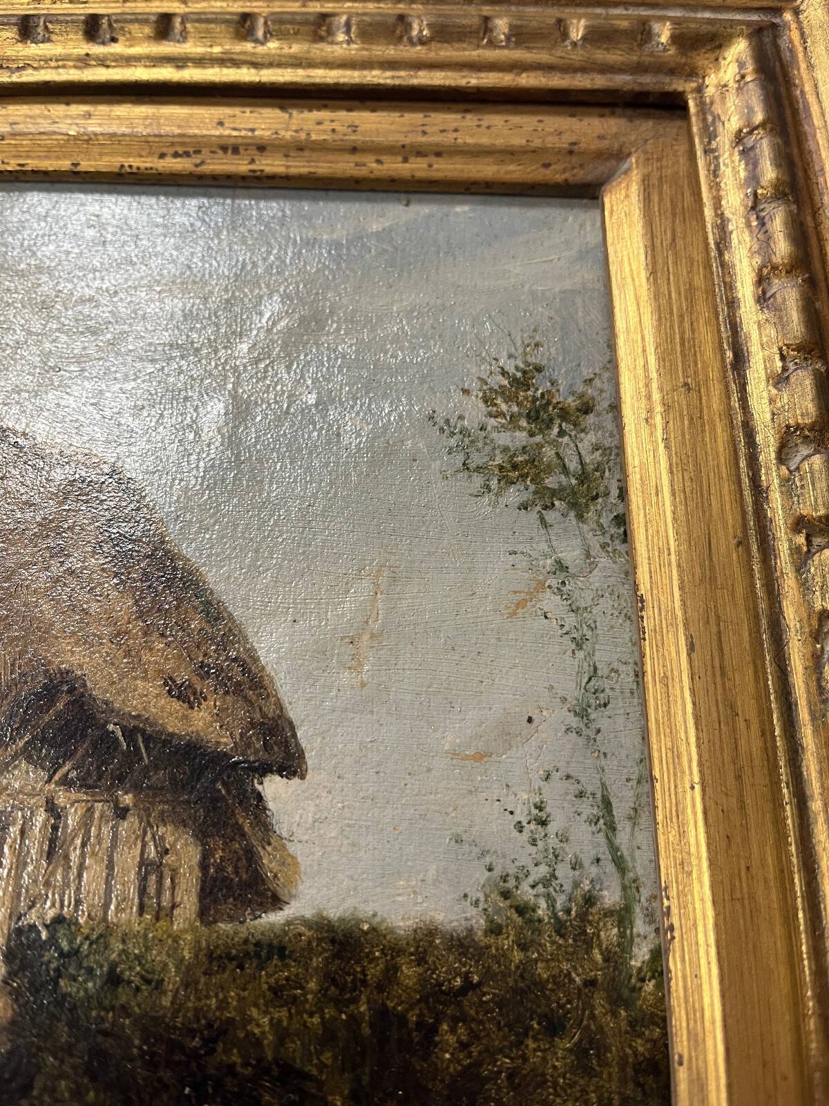 Tableau HST "Cottage by the roadside" calvary Brittany 19th century