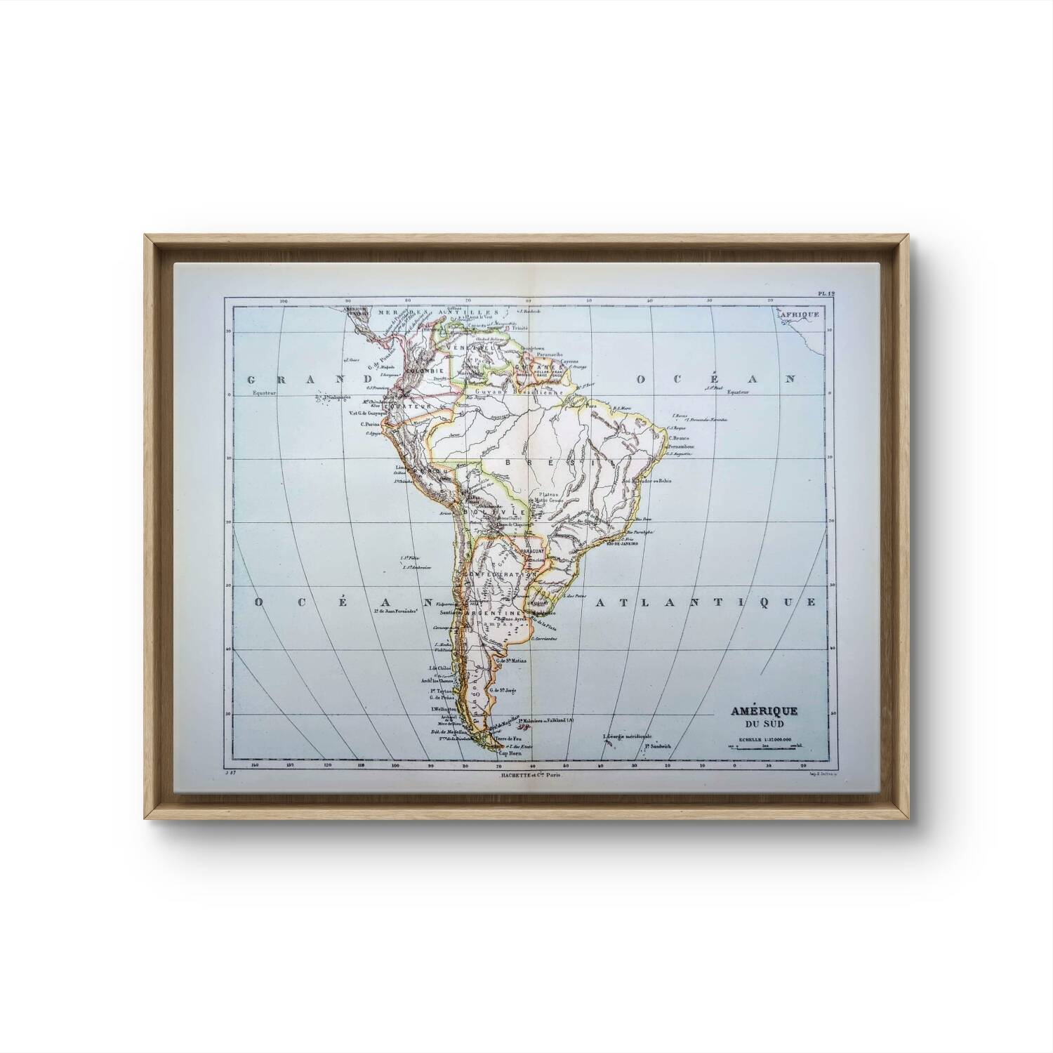 South America, vintage map, 1887, Authentic