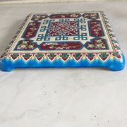 Longwy enamel trivet with geometric patterns, late 19th century