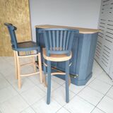 Renovated exotic wood bar with 2 chairs