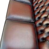 Vintage Chesterfield 3-seater sofa in red leather - English wingback model