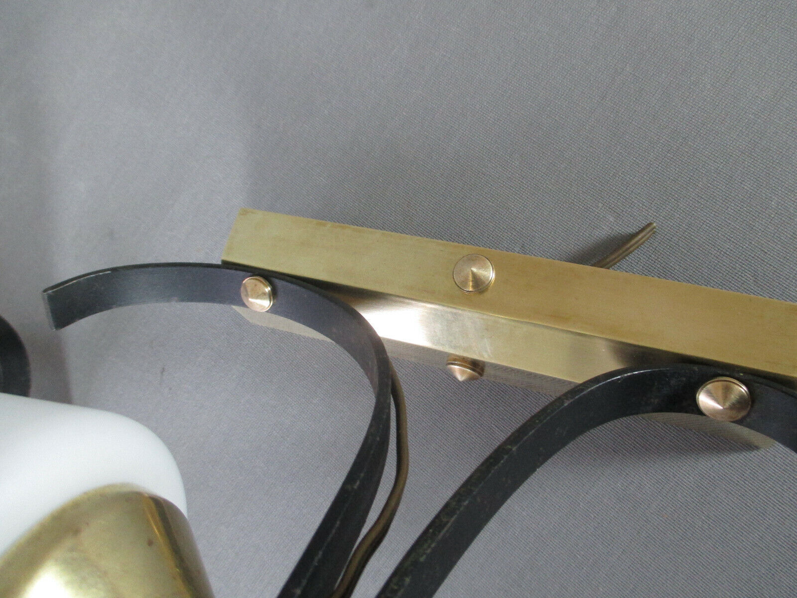 Pair of opaline tulip brass wall lamps