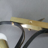 Pair of opaline tulip brass wall lamps