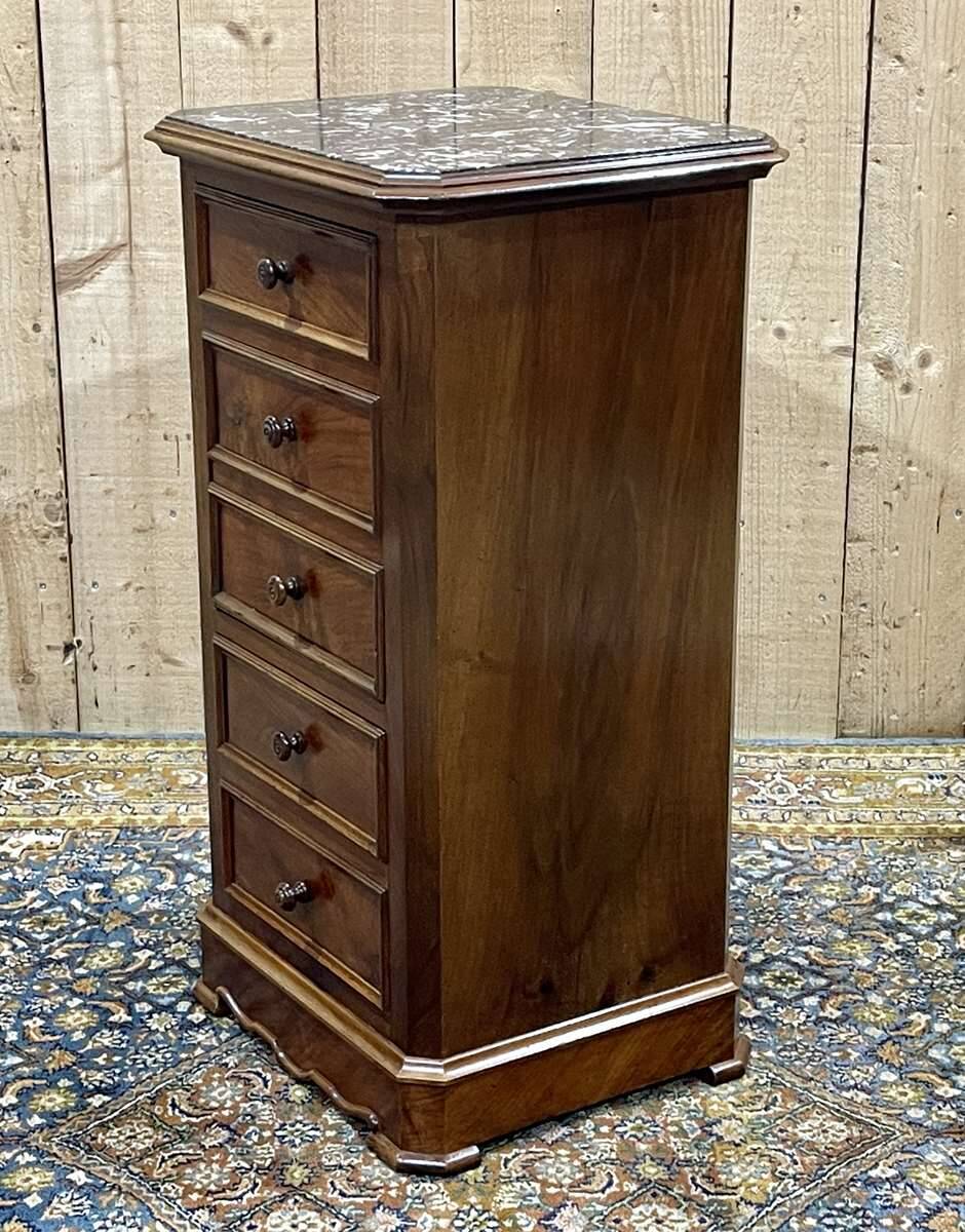 Nightstand in walnut and marble top, late 19th century