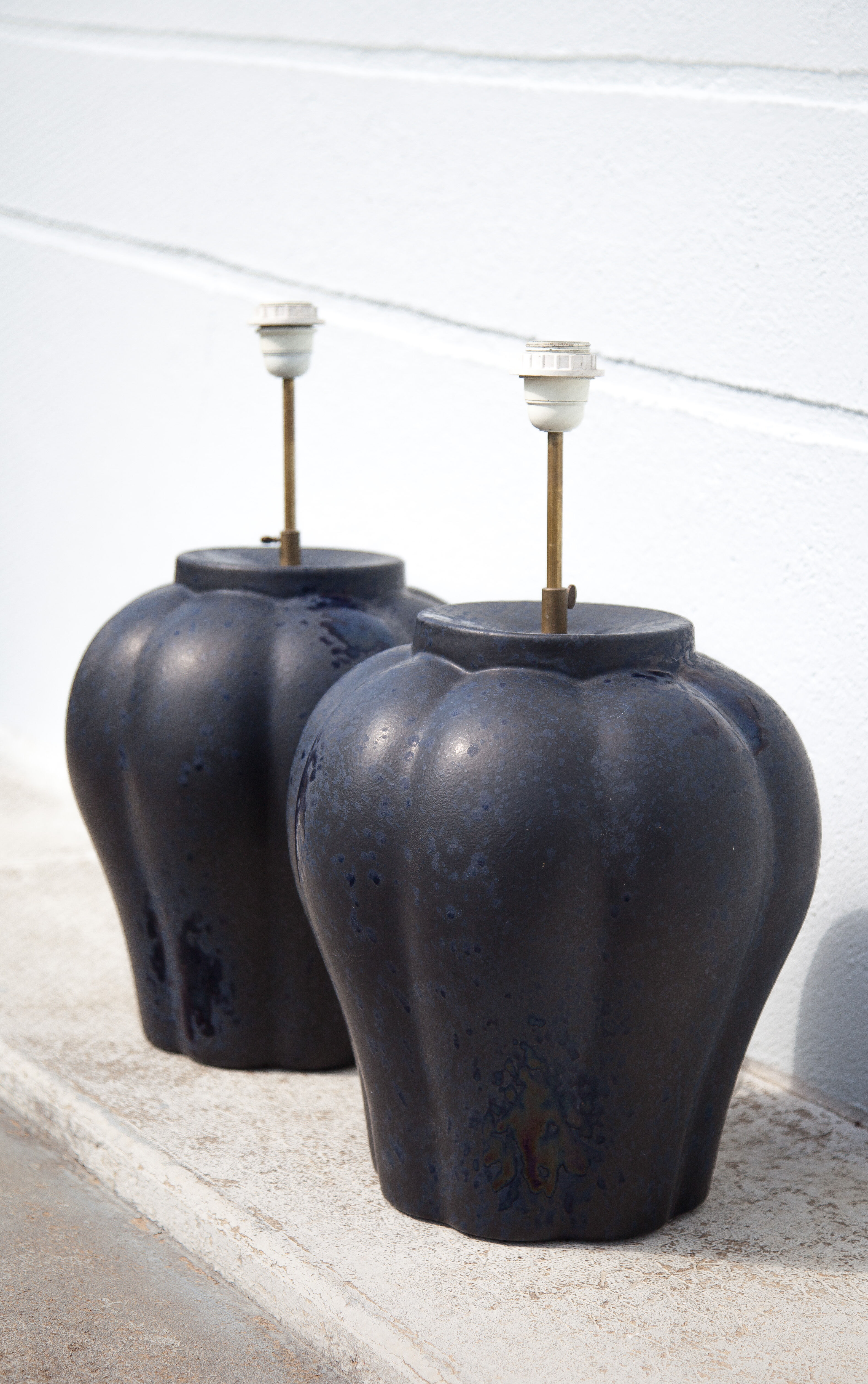Pair of midnight blue ceramic lamps