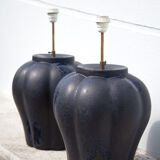 Pair of midnight blue ceramic lamps