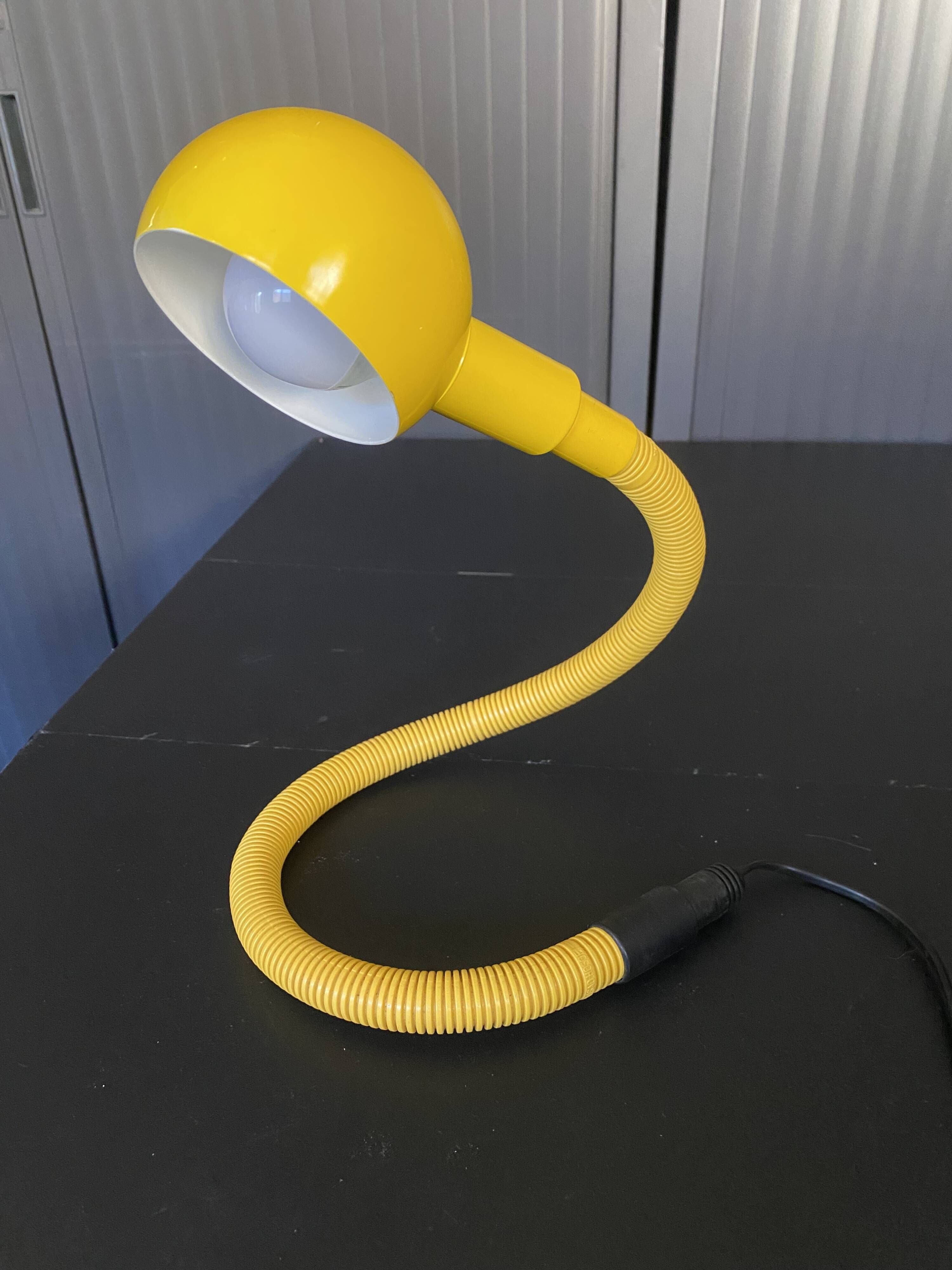 Yellow Hebi lamp by Isao Hosoe for Valenti, vintage pop yellow from the 1970s.