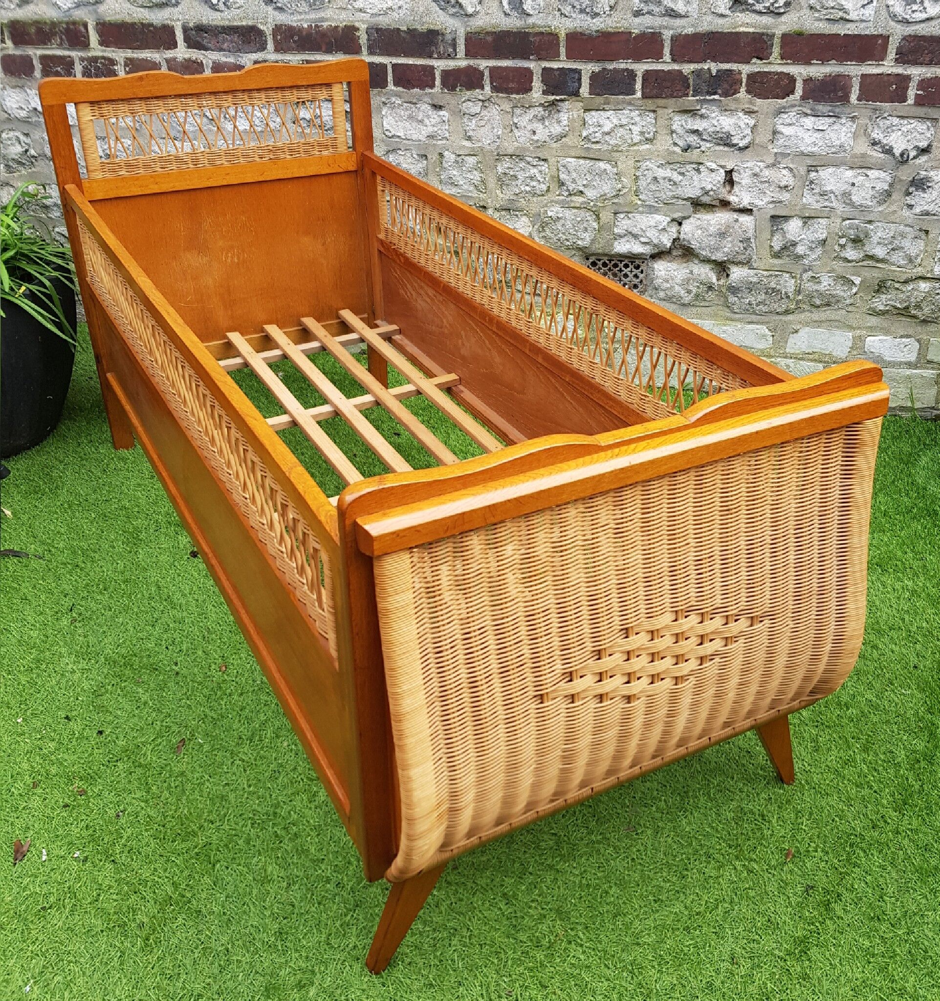 Bed wood and rattan 1960