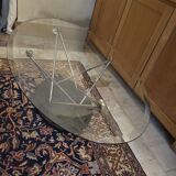Oval glass and chrome coffee table