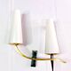 Paire d'appliques doubles en laiton et opaline, Maison Arlus, France, Mid-Century