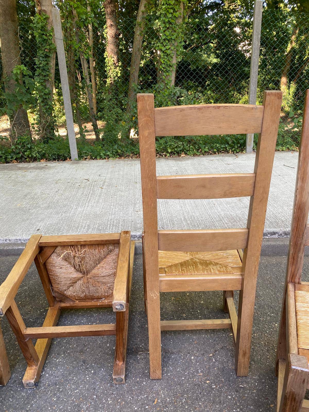 8 chaises à manger bois massif paillées type ferme dossier haut