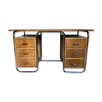 Bauhaus desk in oak and chrome, 1930s